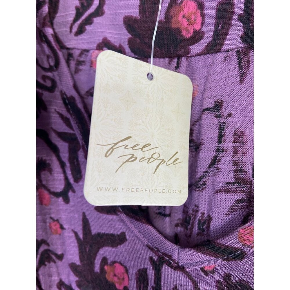 Free People Printed Bridgette Tunic Top Oversized Blouse Violet Rose Women's XS - Picture 7 of 8